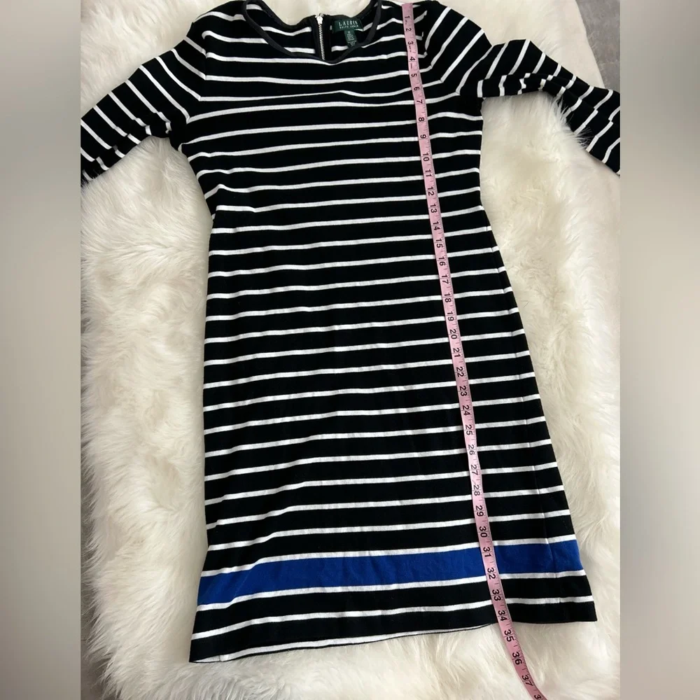 Ralph Lauren Black and White Sheath Dress 3/4 Sleeve Crew Neck